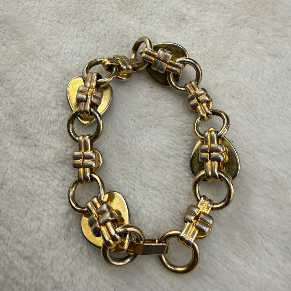 Vintage Heart Link Bracelet Gold Red Green 7.5in - Picture 3 of 9
